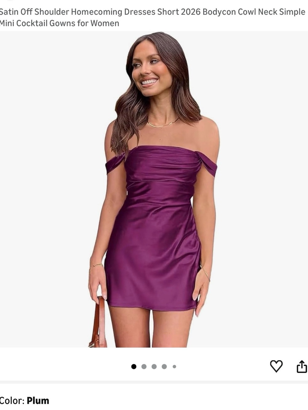 Plum Off-Shoulder Satin Mini Dress with Cowl Detail